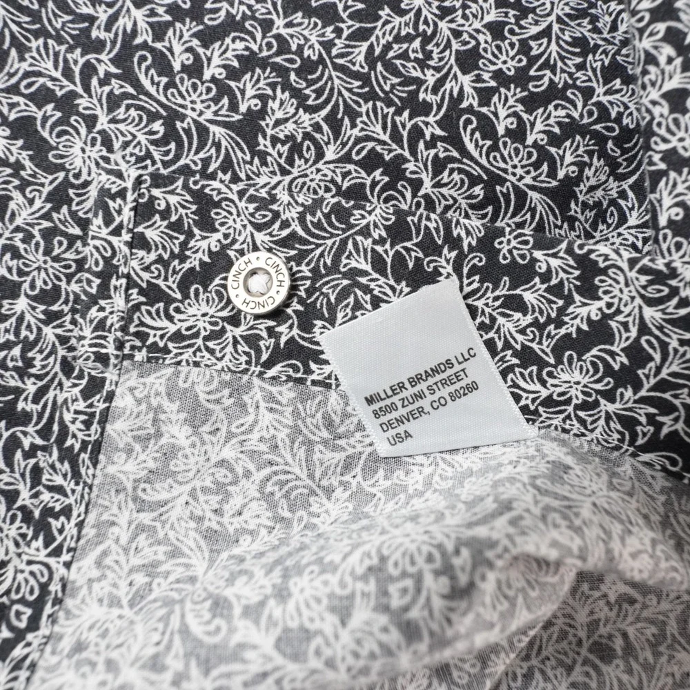 Cinch Pearl Snap Western Shirt Mens M Black Floral Paisley Modern Fit MTW1303036